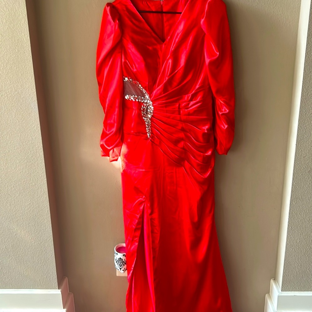 Red silk formal gown never worn